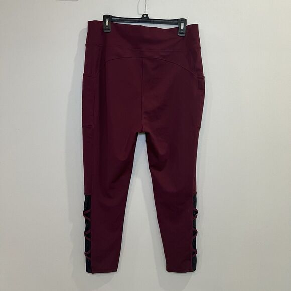 Pop Fit High‎ Waist Plus Size Leggings Size 3XL Burgundy Black Mesh - Picture 2 of 5
